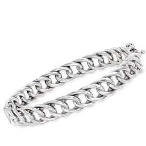Italian Sterling Silver Curb-Link Bangle Bracelet. 7"